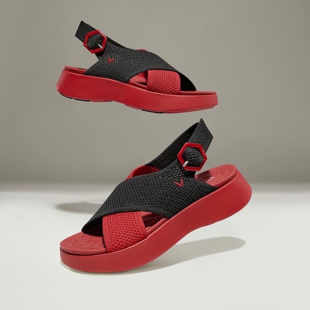 VIVAIA KARA Buckle Slingback Walker Sandals Shoes Black & Ruby Red Women’s 39.5